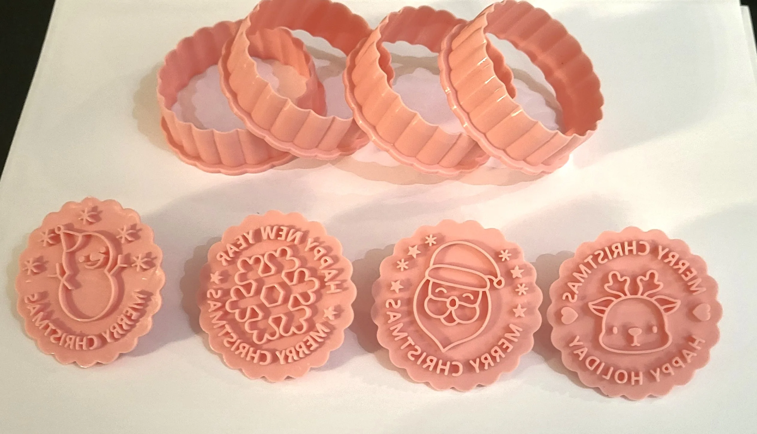 Round Fluted Holiday Cookie Cutter and Embosser Set 4/Pack