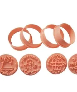 Round Holiday Cookie Cutter and Embosser Set  4/Pack