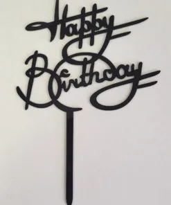 Black Happy Birthday Cake Topper  1/pc