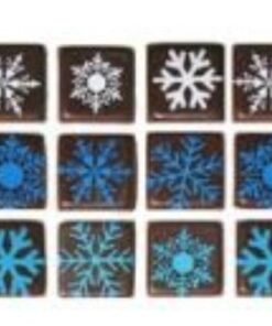 Dark Chocolate Square Garnish with Blue Snowflakes - 612/pcs