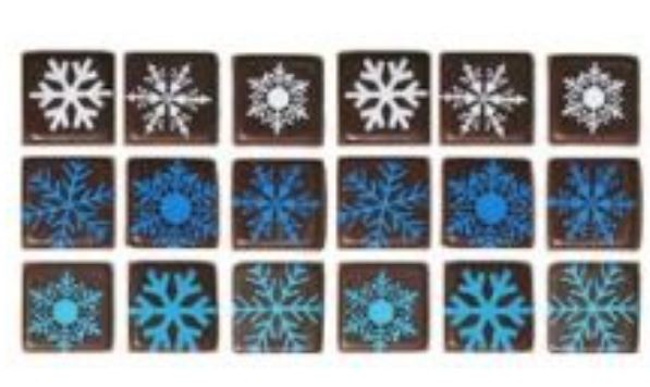 Dark Chocolate Square Garnish with Blue Snowflakes - 612/pcs