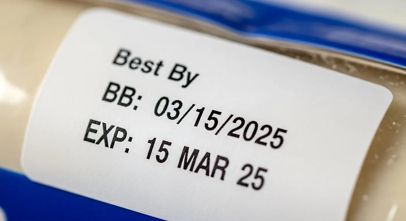 Expiry date label on a bottle