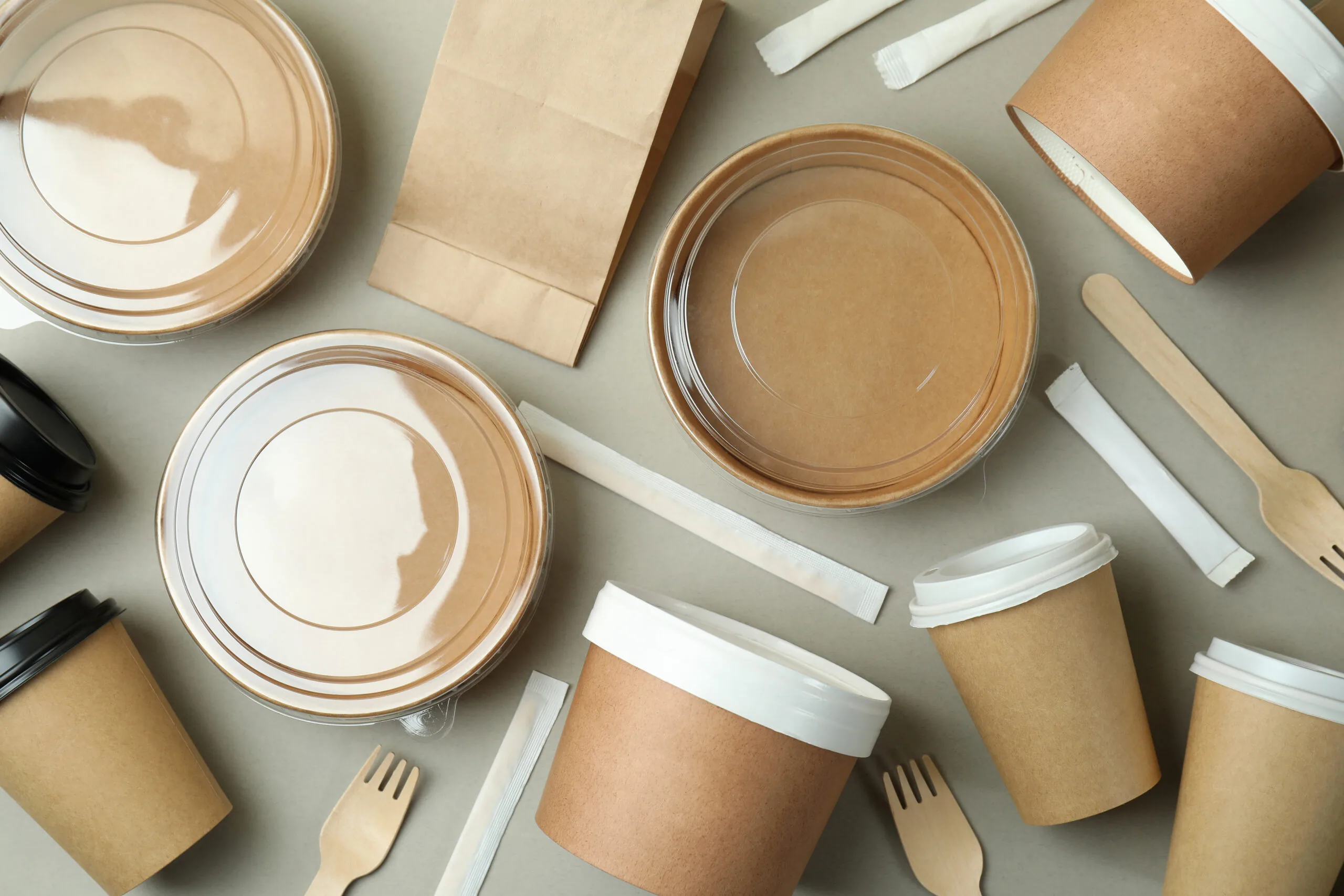 Cardboard takeaway containers from above